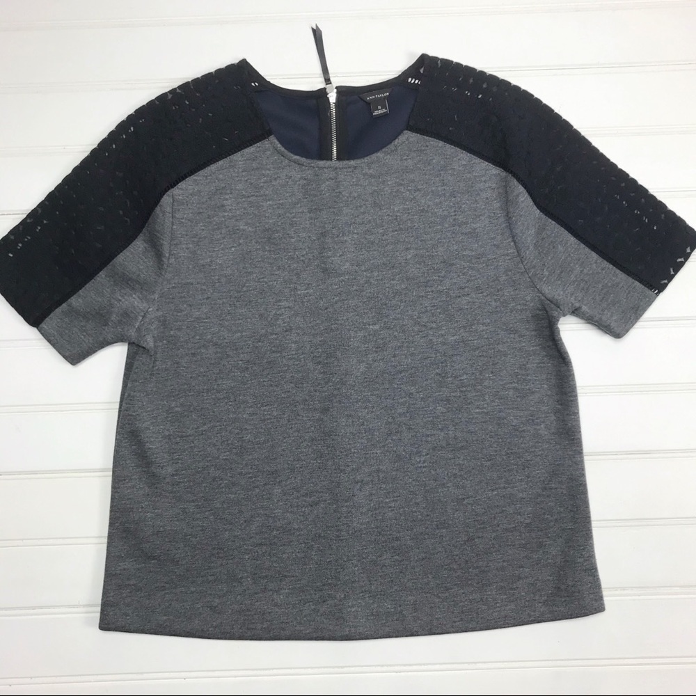 Ann Taylor Grey Lace Trim Tee Size Small